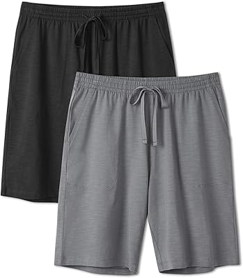 DAVID ARCHY Pyjamas shorts herr kamgarn bomull pyjamasbyxor andas fukttransporterande Pj med fickor byxor för män 2-pack, Stretch Limo + tyst skugga, XL