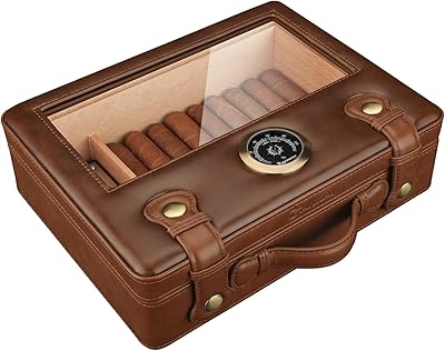 FANKAI Cigarrhumidor, resetillbehör, bärbar cigarrluftfuktare med glastopp, luftfuktare hygrometer mätare, cederträfoder upp till 50 st cigarrer, stor luftfuktare
