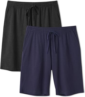 DAVID ARCHY Pyjamas shorts herr kamgarn bomull pyjamasbyxor andas fukttransporterande Pj med fickor byxor för män 2-pack, Maritime Blue+Stretch Limo, L