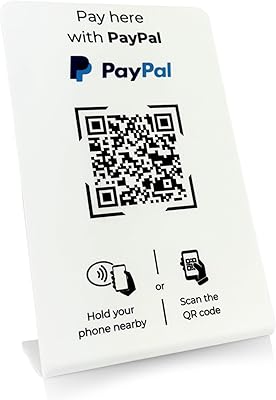 NEXIT stativ för PayPal-betalning med QR-kod och NFC-chip (engelska) 16,5 x 10,5 cm – vit