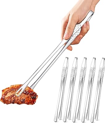 Ugotit 28 cm koreanska grilltång, 6-pack japanska Yakiniku grillpincetter i rostfritt stål – koreanska grilltänger för matlagning, stekning, sallad, varm gryta, kökspincett set