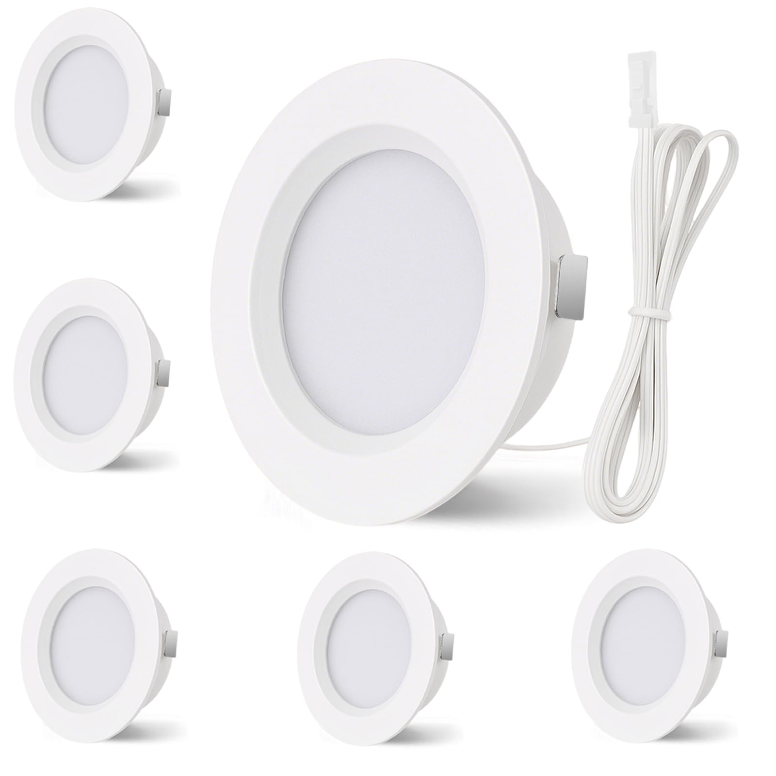 Uppsättning av 6 12 V LED infällda spotlights tak dimbar 3,5 W 330 lm möbler infälld spotlight 4000 K naturvit infälld spotlight LED ultra platt borrhål 55–58 mm och 14 mm platt, IP44