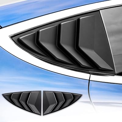 Kungkic baksida fönsterlouverser, luftventil scoop louvers för Tesla modell 3 2017–2024, fönster scoop louvers skydd, ABS sol regn skugga vent, sportstil, 2 st, cool exteriör dekoration matta svart