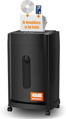 KRT Professionell dokumentförstörare - tyst 38 DB - 30 min batteritid - Micro-Cup P-5-8 ark/1 CD- 30 L utdragbar bricka - noppfri - hjul - för kontor/hem - svart