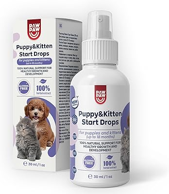 Paw2Paw Puppy & Kitten Start – naturligt stöd för tillväxt och immunförsvar – med råmjölk, medicinalväxter och fiskkollagen – för hälsosam utveckling – 30 ml (200 + spraystötar)