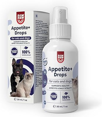 Paw2Paw Aptit+ för katter och hundar – naturlig örtformel för aptitstimulering och matsmältningsstöd – mjuka, läckra droppar – 30 ml (200 + spraystötar)