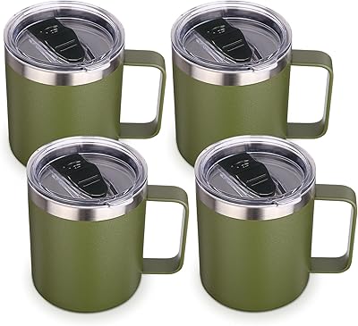 Volhoply 4 dl isolerad rostfritt stål kaffemugg med lock bulk 4-pack, dubbel vägg vakuum resekaffekopp med handtag, återanvändbar koppar tumlare, campingmuggar håller dig varma, idealiska gåvor