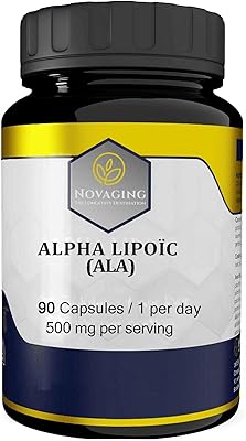 Vegetabilisk alfaliponsyra 500 mg, anti-aging - 90 kapslar − 100 % vegansk - Maximal biotillgänglighet - Hög dosering - Testad utan tillsatser, GMO och allergener.