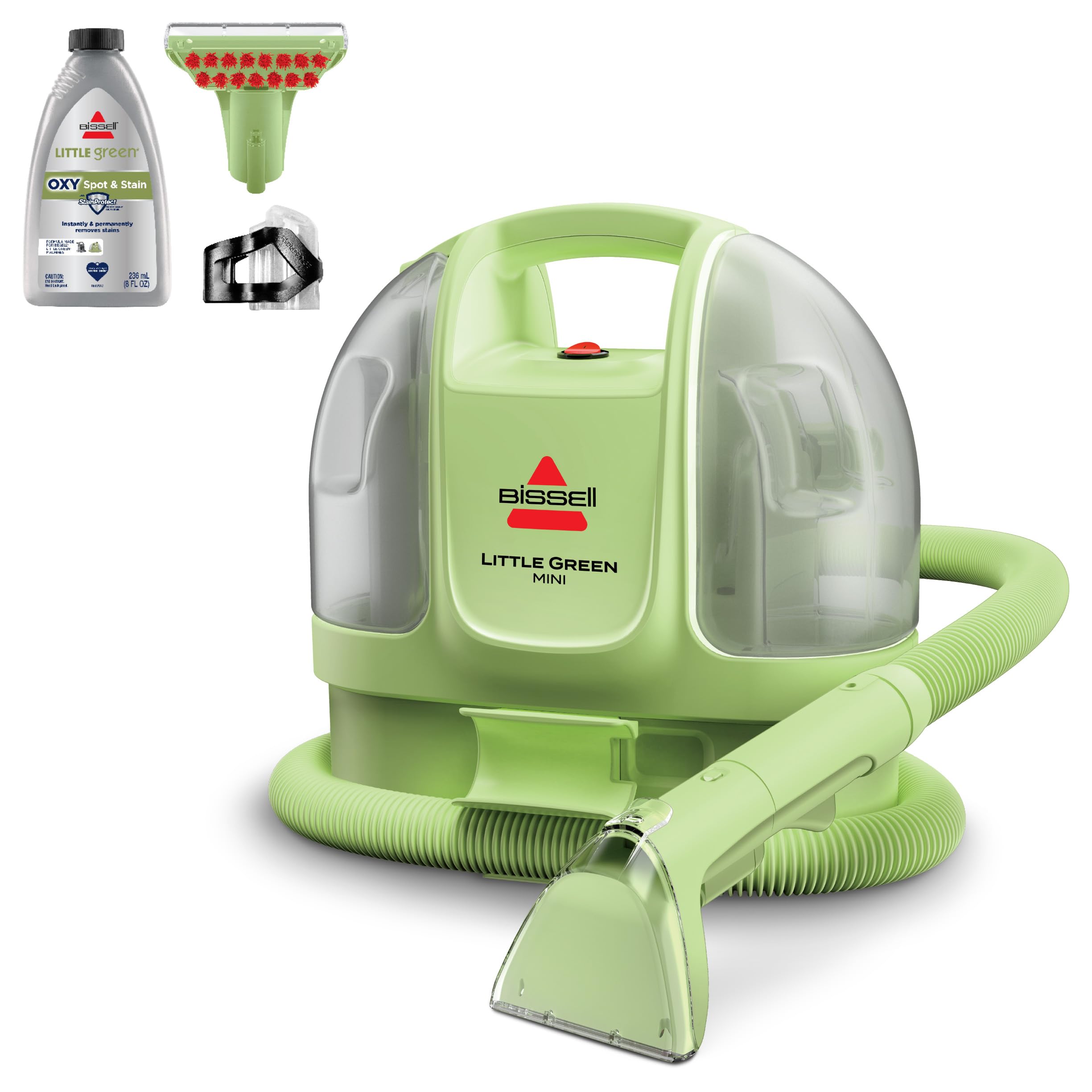 Bissell Little Green 4075 Mini-djuprengörare, bärbar, för mattor och stoppade möbler, bilrengöring, med HydroRinse-självrengöringsverktyg och 10,2 cm robust fläckverktyg, tegrön