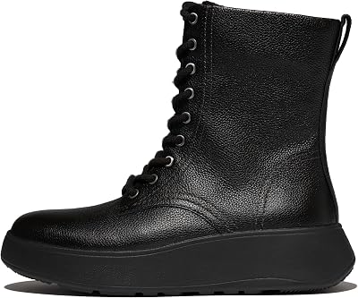 Fitflop dam F-Mode Stitch Warm TUMB. Lädersnörning ankelstövlar, svart, 4 UK, Svart, 37 EU