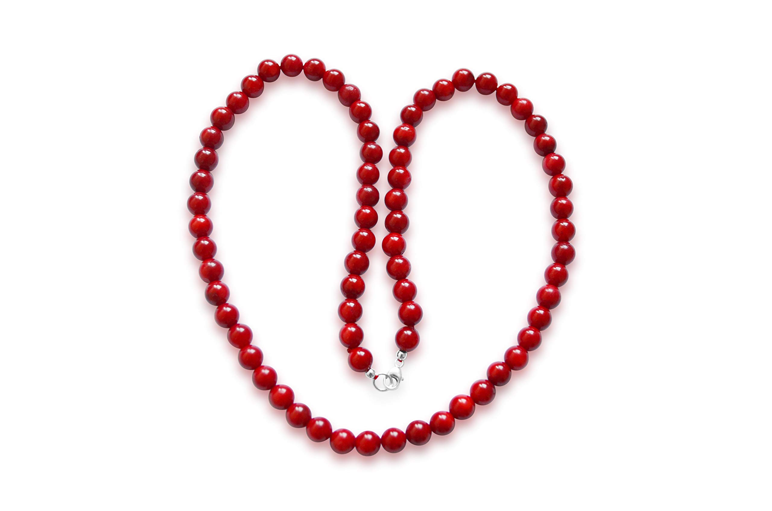 Naturligt rött korallhalsband – runda pärlor 3 mm – cirka 43 cm – med karbinlås i 925 sterling silver
