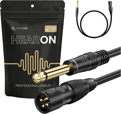 HEARON - 6,3 mm jack till XLR, mikrofonkabel audio 5 m, 6,3 mm TS mono kontakt till 3-polig hane, mixerbord, aktiv högtalare, obalanserad, OFC-koppar