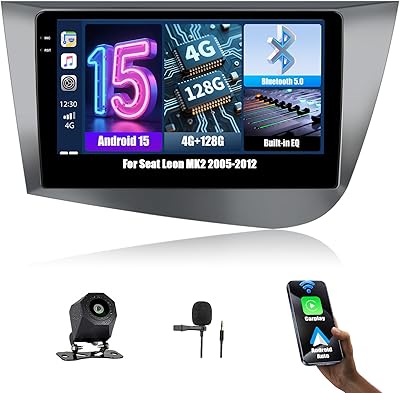 OiLiehu 4G+128G Android 15 Bilstereo för Seat Leon MK2 2005-2012 med Trådlös CarPlay Android Auto
