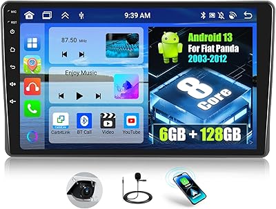 OiLiehu 6G+128G 8-kärnig Android 13 Bilstereo för Fiat Panda 2003-2012 med Trådlös CarPlay Android Auto