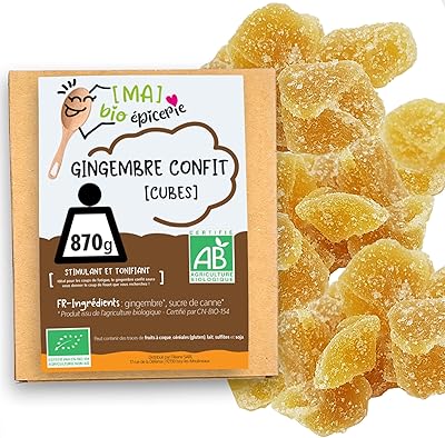 [MA] bio-épicerie | Ekologisk kanderad ingefära i kuber 940G | Bulk väska | Certifierad ekologisk | Kanderad frukt av högsta kvalitet Utan konservativ agent