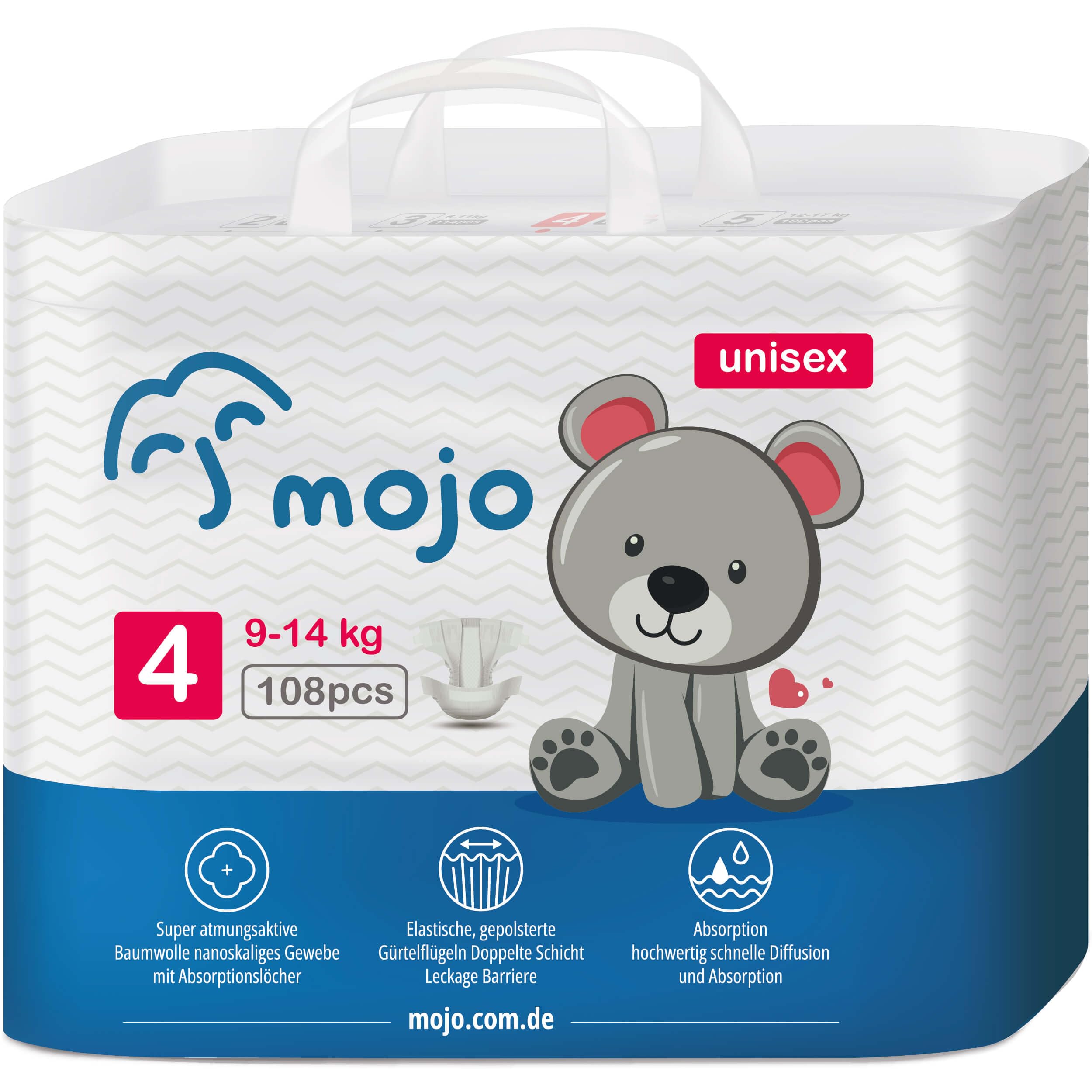 Engångs babyblöjor storlek 4, läckageskydd, ultramjuka, andas, superabsorberande, unisex 9–14 kg, 108 stycken