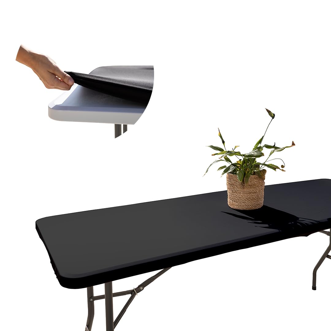 Bordsduk med elastiskt band rektangulär 244 x 76 cm, tvättbar trädgårdsbordsduk, svart, väderbeständig och halkfri, perfekt för utomhus, camping och barbord