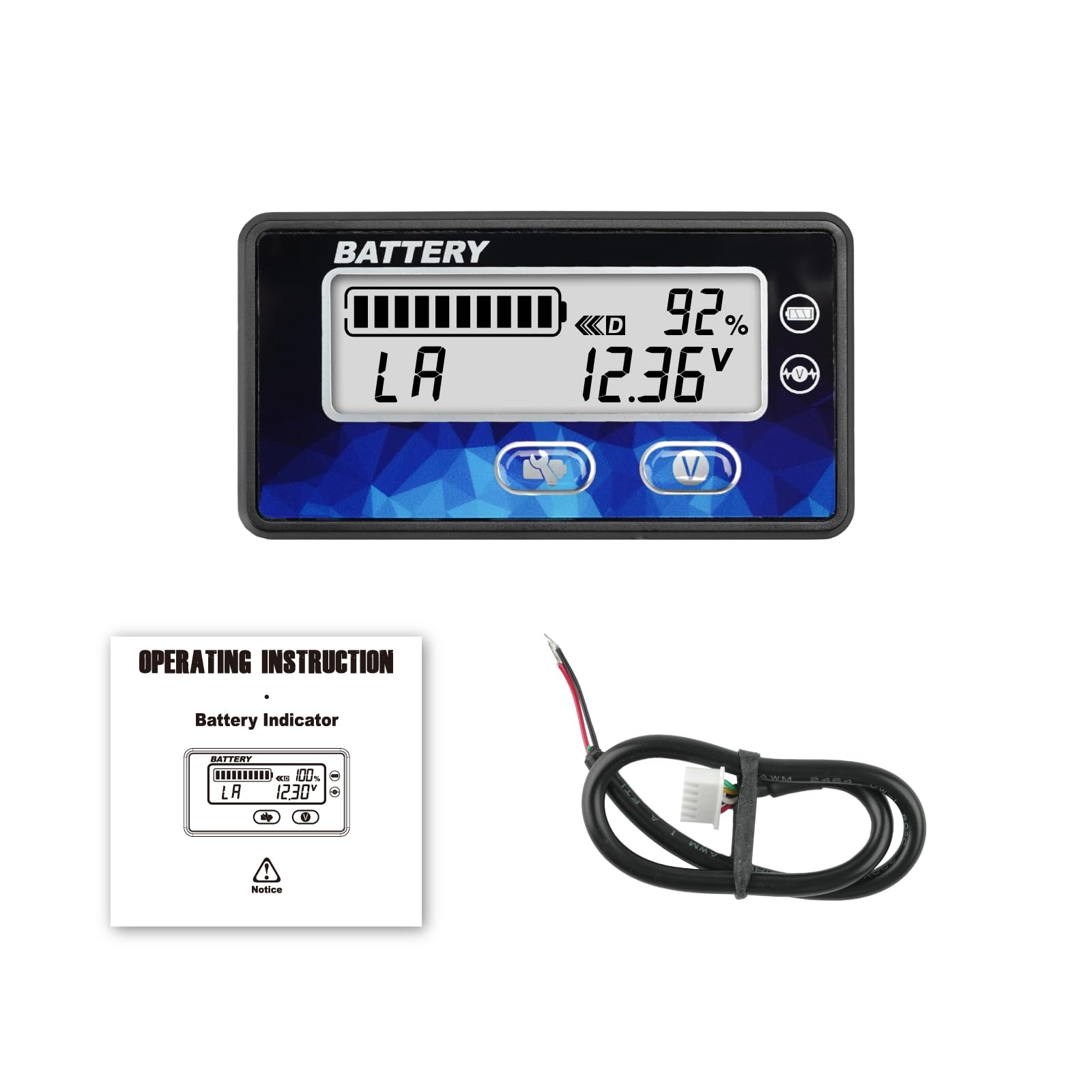 NInE-ROnG Batteriskärm, DC 12–48 V vattentät display med spänning och %, enkel snap-in-installation, minnesfunktion, för blysyra/LiFePO4/litium, perfekt för sol/PV, golfbilar, husbilar