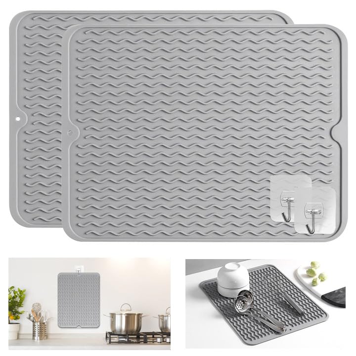 TAIHOBO 2 st diskbricka, snabbtorkande silikon dräneringsmatta, 40 x 30cm värmebeständig diskbänksmatta, halkfri köksmatta