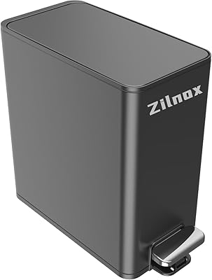 Zilnox Badsoptunna 6L, rektangulär sophink med lock rostfritt stål, smal papperskorg med inre hink avfallsbehållare för badrum, sovrum, studierum (grå)