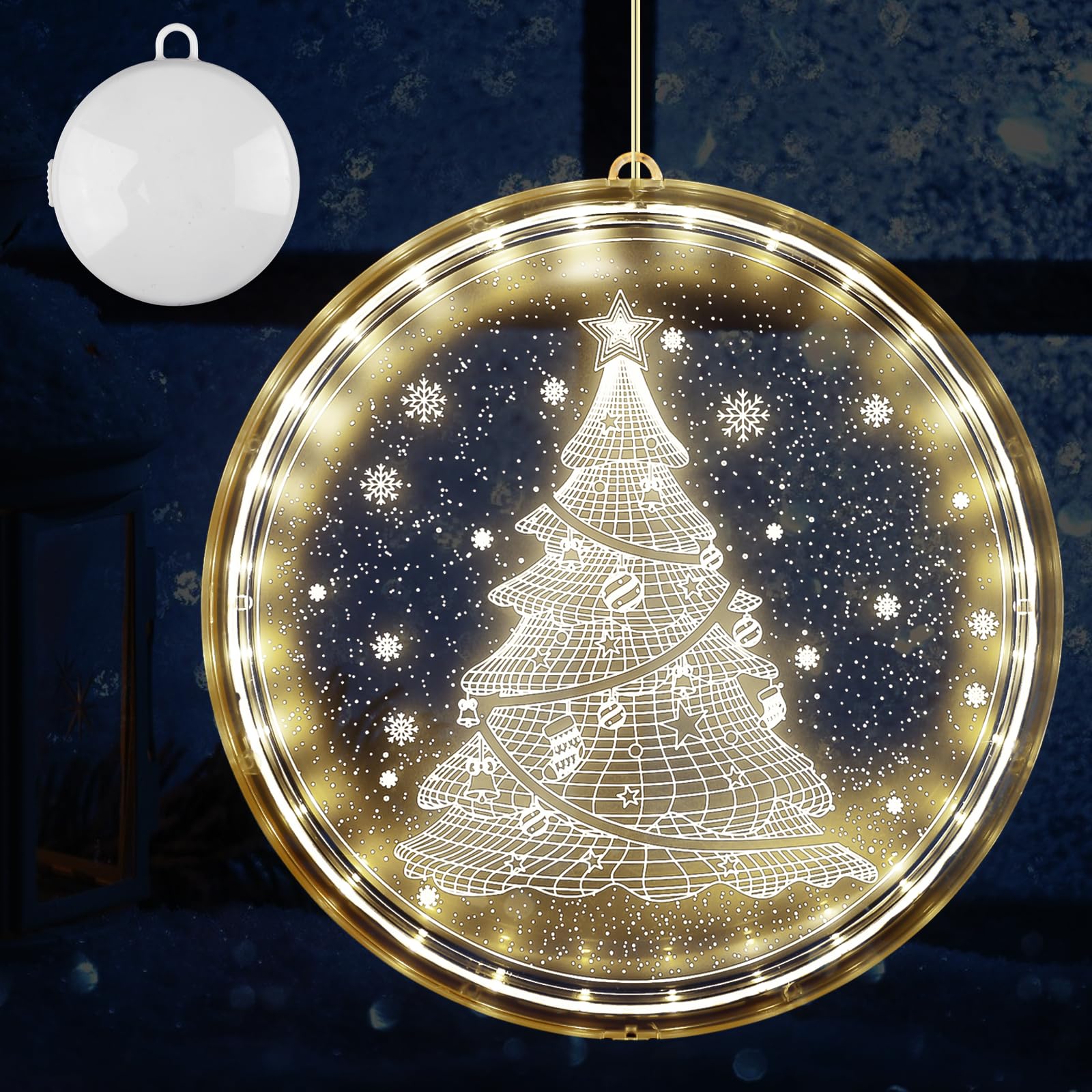 BORDEAG Jul dekorativa fönsterljus, 24 cm 3D-hängande julbelysning fönster, juldekorationslampor, hängande fönsterlampa med sugkopp för inomhus, utomhus, julfest, fönsterdekoration