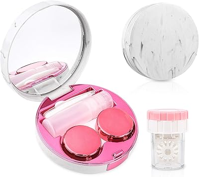 Lasiyanor Bärbar kontaktbox med spegelpincett borttagare verktygslösningsflaska för daglig utomhus, Rosenröd, 5 Piece Set, Dagligen