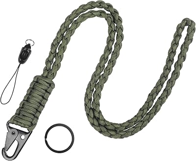 Uniclife Paracordnyckelband för nycklar, nyckelband för män, flätad nyckelband, kraftigt reprep för utomhusöverlevnad, lång klassisk halsbricka för nycklar ID bricka hållare telefon (armégrön)