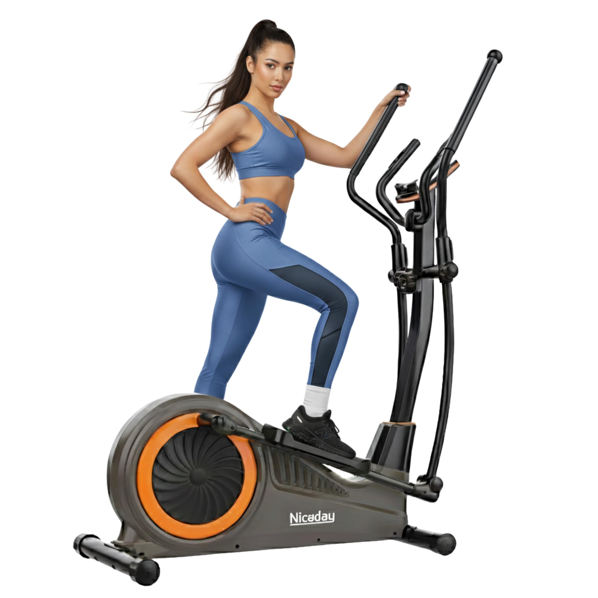 Trevlig elliptisk maskin, elliptisk träningsmaskin för hem med hyper-tyst magnetiskt drivsystem, elliptisk tränare med 15,5 tum skala, 16 motståndsnivåer, 500 lb laddningskapacitet