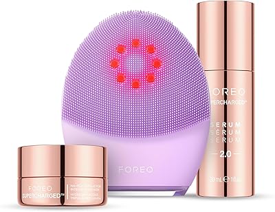 Foreo Firm & Clean Set – LUNA 4 plus ansiktsrengöringsborste känslig hud Supercharged serum 2,0, 30 ml nattmask, 75 ml – nära infraröd ljusterapi – mikroström-ansiktsenhet