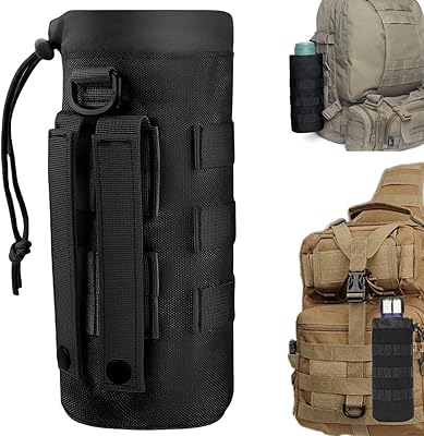 Artspherees Molle Flaskhållare, flaskhållare ryggsäck, hållbar militär drickflaska väska med dragsnöre väska för utomhusvandring, jakt, campingträning, 1000 D nylon, svart, Mode