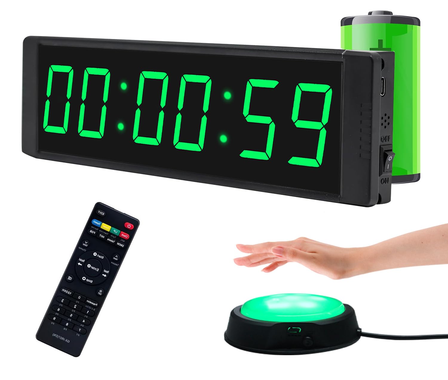 Gym timer, nedräkningsklocka med start/stoppknapp, bärbar digital stoppur med fjärrkontroll, intervalltimers 12/24H väggklocka för träning, sport, hem, gym