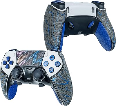 Shadow BOOLT-kontrollgrepp för PS5 DualSense Edge – halkfri, multitextur, svettabsorberande förklippt grepptejp hudkit (metallisk grå och blå, uppgraderad V2.0)
