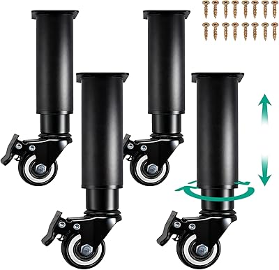 OJTOJT 4 stycken höjdjusterbara fötter med hjul, möbelhjul, justerbara med 360 grader, bordsben med hjul för soffa, säng, skåp, bord, möbler (svart, 245–360 mm)