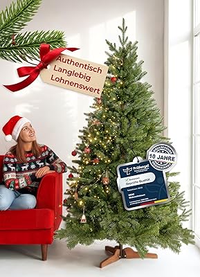 Menz Premium julgran konstgjord 180 cm med ljusslinga – naturtrogen gran av högkvalitativa PE och PVC-grenar, stabilt metallstativ och återanvändbar