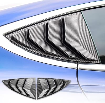 Kungkic baksidoluftdämpare, luftventilerande scoop louvers för Tesla modell 3 2017–2024, fönsterskopa, louvers skydd, ABS sol regn skugga vent, sportstil, 2 st, cool extern dekoration matta kolfiber