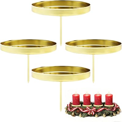 Gucass 4 stycken ljushållare för stavljus och adventskrans – Ø 10 cm guld med spett – ljusstift och ljusstakar