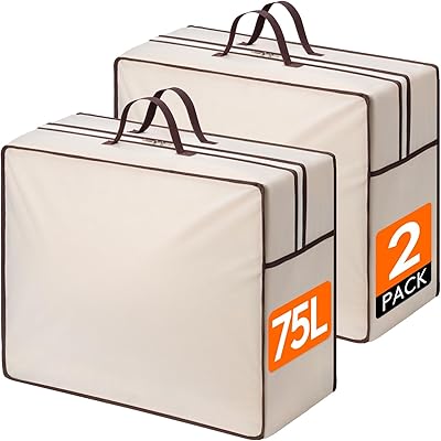 Lifewit Förvaringsväska 75 l med förstärkta handtag, 2 stycken för förvaring av kläder, andningsbar, XXL täckeförvaring med 2 dragkedjor, för kuddar, sängkläder och filtar