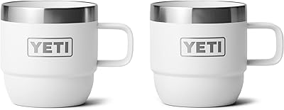 YETI Rambler Espresso Mug, Vacuum Insulated Stainless Steel Stackable Mug, White, 2 Pack 6 oz (177 ml)