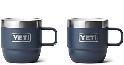 YETI Rambler Espresso Mug, Vacuum Insulated Stainless Steel Stackable Mug, Navy, 2 Pack 6 oz (177 ml)