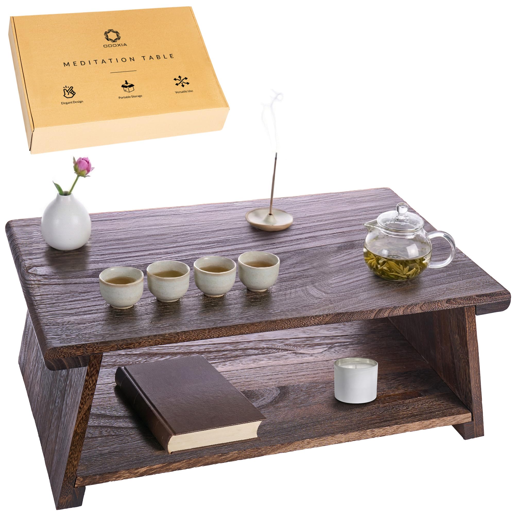 Golvbord för Teritualer | Altare Bord för Meditation & Mindfulness | Låg Japansk Chabudai Stil | För Sittande på Golvet | Stabil Hopfällbar Träkonstruktion | Journaling
