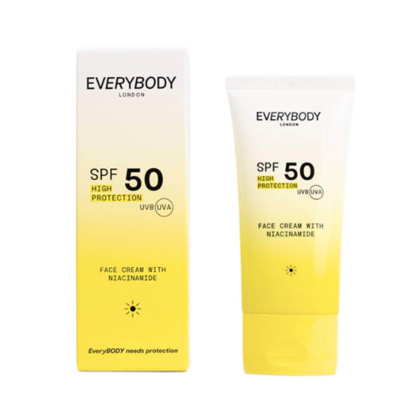 EVERYBODY LONDON ansiktskräm med SPF 50, niacinamid, UVA/UVB-skydd, fuktkräm, 50 ml