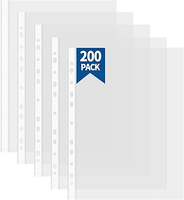 Atoke 200 st A4 stansade fickor, tjocka plånbokfodral, klara pärmfickor pappersfil brevpappersark skydd pärmärmar, plast Poly fickor pärm dokumentarkiveringsväskor