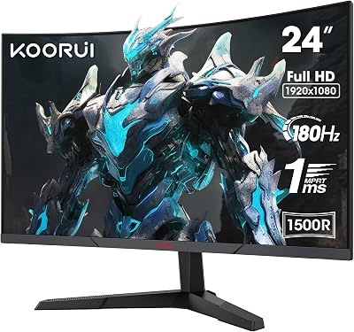 KOORUI 24-tums böjd spelskärm, FHD 1080p, 1 ms svarstid, 165 Hz uppdateringsfrekvenser, HDMI 2.0/DP 1.2, 250cd/m² ljusstyrka svart 24E6CA