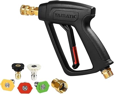 YAMATIC Kort högtryckstvätt pistol, högtryckstvätt avtryckare sprutpistol ersättning med M22 manligt inlopp, 1/4 tum snabbanslutnings uttag för högtrycks-skum kanon biltvätt, 4 000 PSI