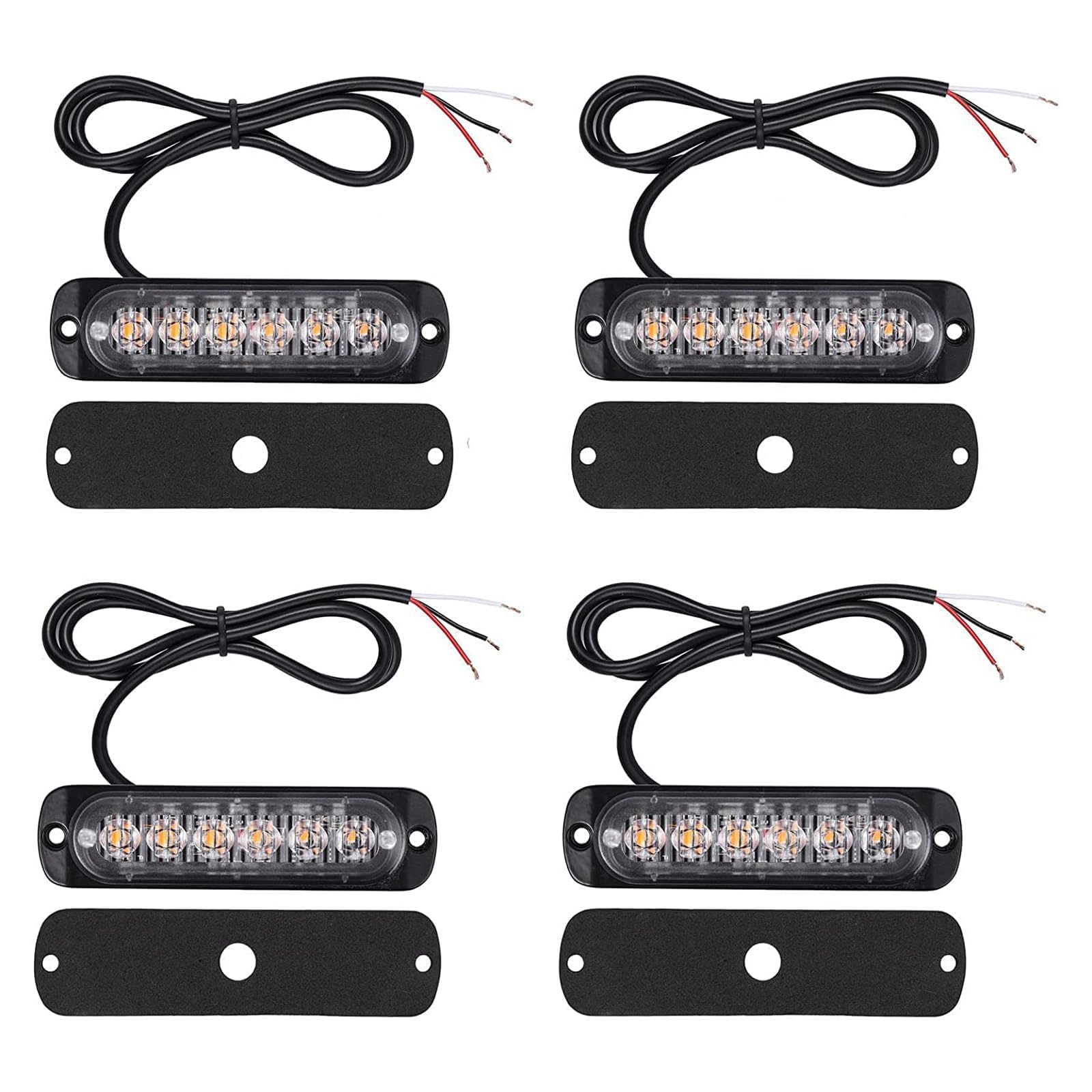 PROZOR LED-fyrlampa, 4 st, 6 lysdioder, blinkande lampor med 18 blixtlägen, vattentät, nödvarning, stroboskoplampa med 8 skruvar och 4 mattor för lastbilar, ATV, UTV, pickup, båtfordon