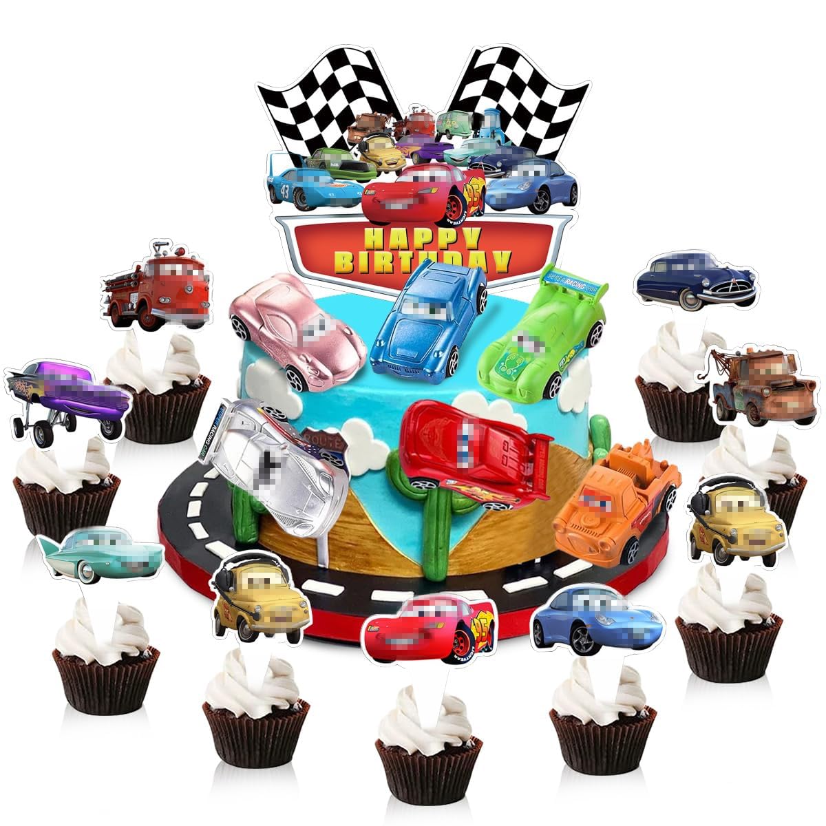 Bilar, tårtdekoration, 23 stycken bil födelsedagstårta dekoration med 6 leksaker bil, bil tårta toppare barn, bilar cupcake toppers dekoration, dekoration dekoration dekoration torta bilar, lämplig