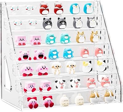 Himilucky 7 nivåer akryl displaystativ organiserare med staket, parfymstativ, organisatör, tydlig displayhylla för hem, kontor, detaljhandel för Funko-figurer leksaker muffinsmat, Cologne, smink
