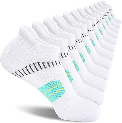 Econio-strumpor dam sneakers strumpor 6 par, vadderade anti-bubblor andas fotvalvsstöd 35–38,39–42, Vit, 39-42 EU