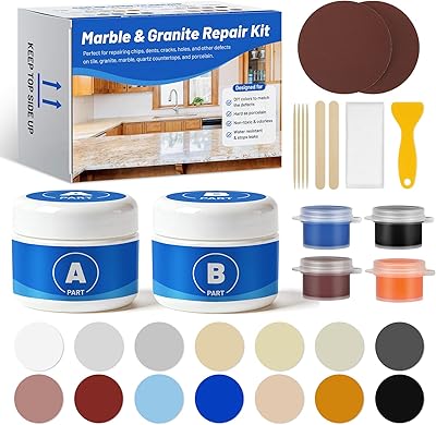 Reparationssats för marmor och granit, granit, kvarts och kakel, tar bort repor, bucklor, hål och flisning på bänkskivor, komplett restaureringslösning för flera ytor, 14 sorter