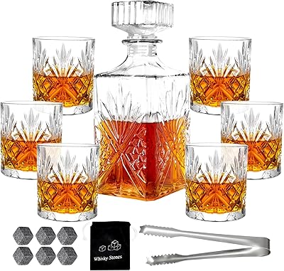 Whiskykaraff, whiskykaraffset för män med 6 whiskyglas, kristallkaraff-set whisky, premium skotsk, whisky, karaff, glas, sprit karaffset för whisky, bourbon, skotsk, rom, present